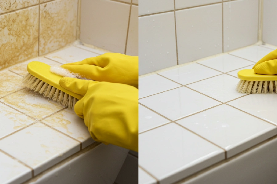 از بین بردن زردی کاشی توالت