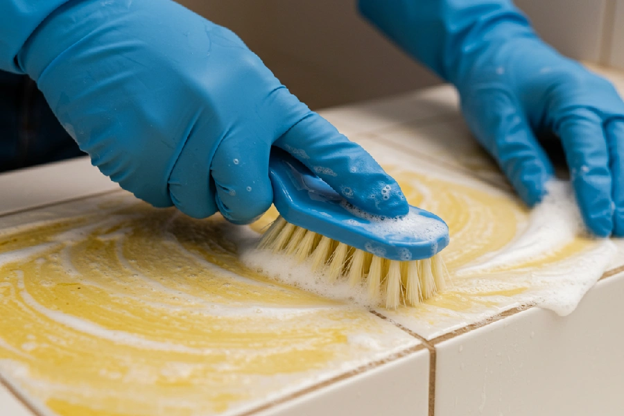 از بین بردن زردی کاشی توالت